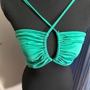 SHEIN Emerald Green Ruched Keyhole Halter Crop Top